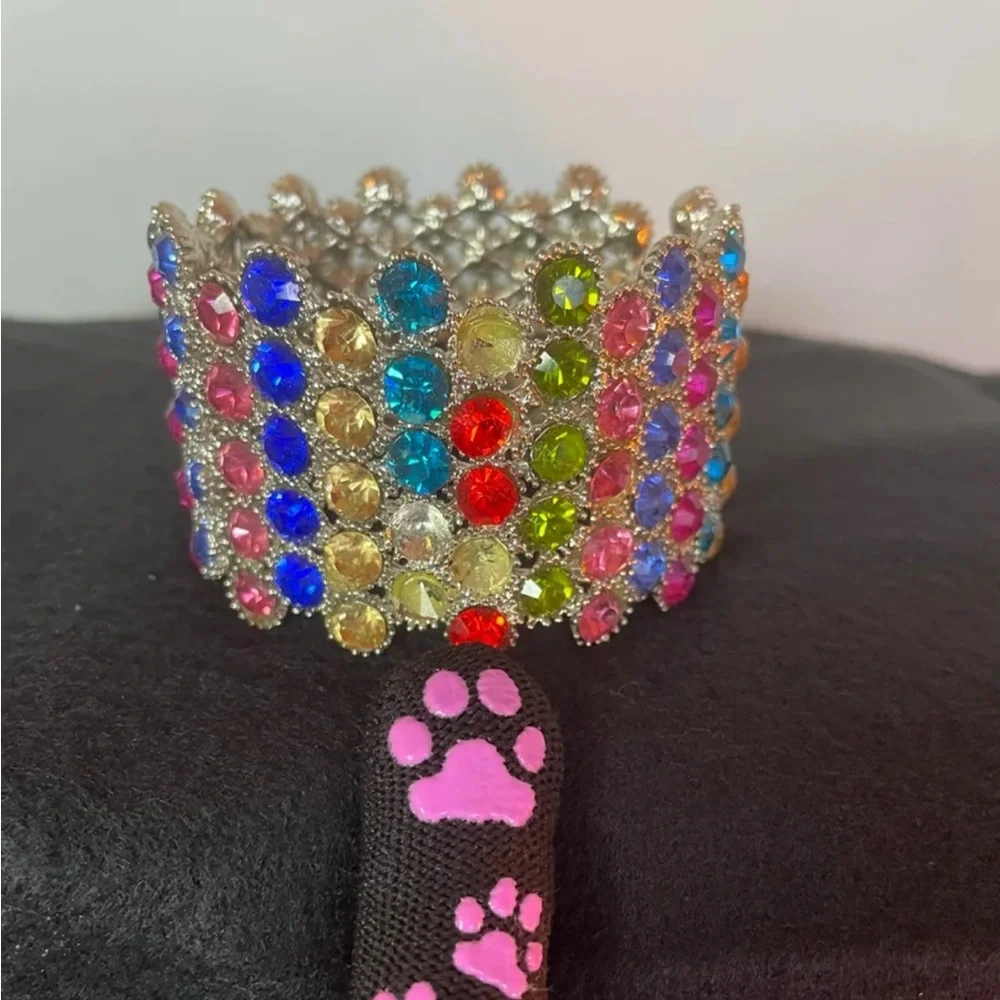 Wide Spring-Hinged Rhinestone Bangle Bracelet Muliti-Color Bling Colorful